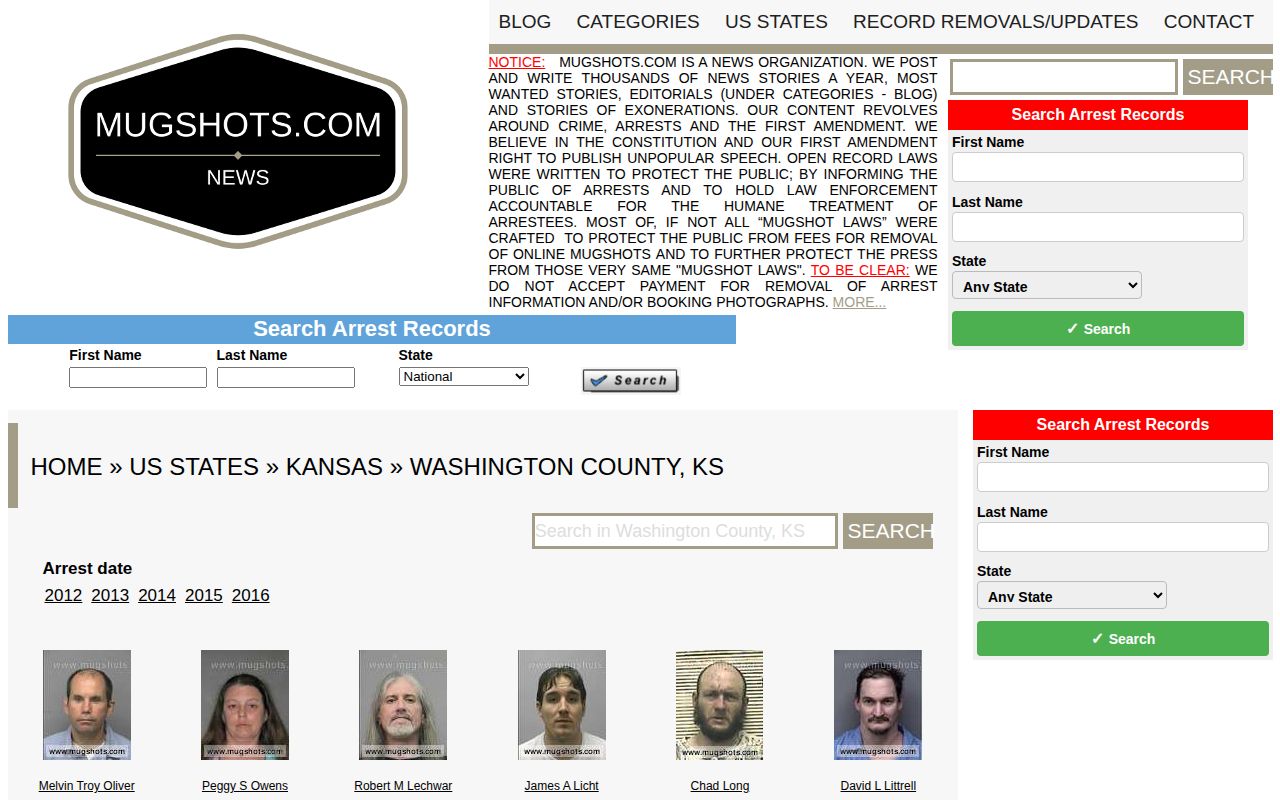 Unofficial Washington County Kansas mugshot news section