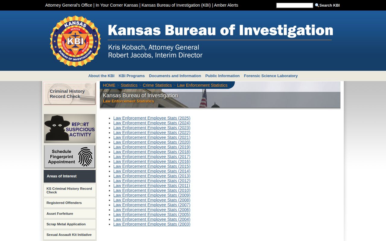 Washington County arrest and crime statistics source index from KBI