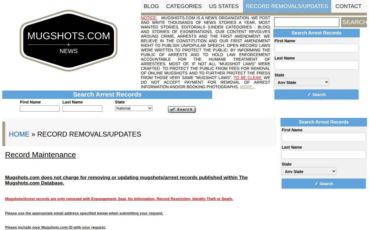 Washington County mugshot record maintenance policy interface